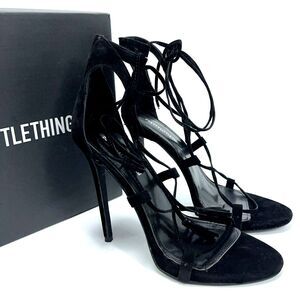 Womens Pretty Little Thing PLT Rosaline Black Tassel Lace Up Heels Size 7 (Read)